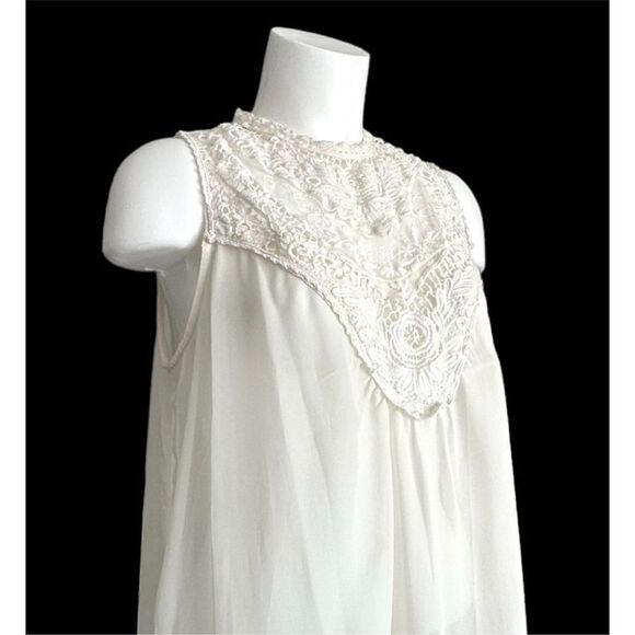 Nine West‎ Women's White Floral Embroidered Lined Sheer Mesh Tunic Size L - Picture 2 of 10